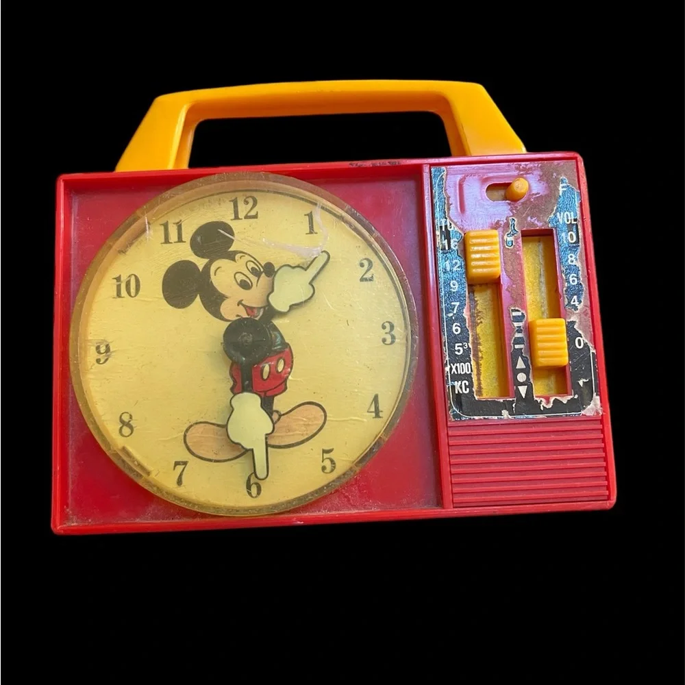Vintage Disney Mickey‎ Mouse Clock Radio Red Yellow 1970s Retro Kids Toy